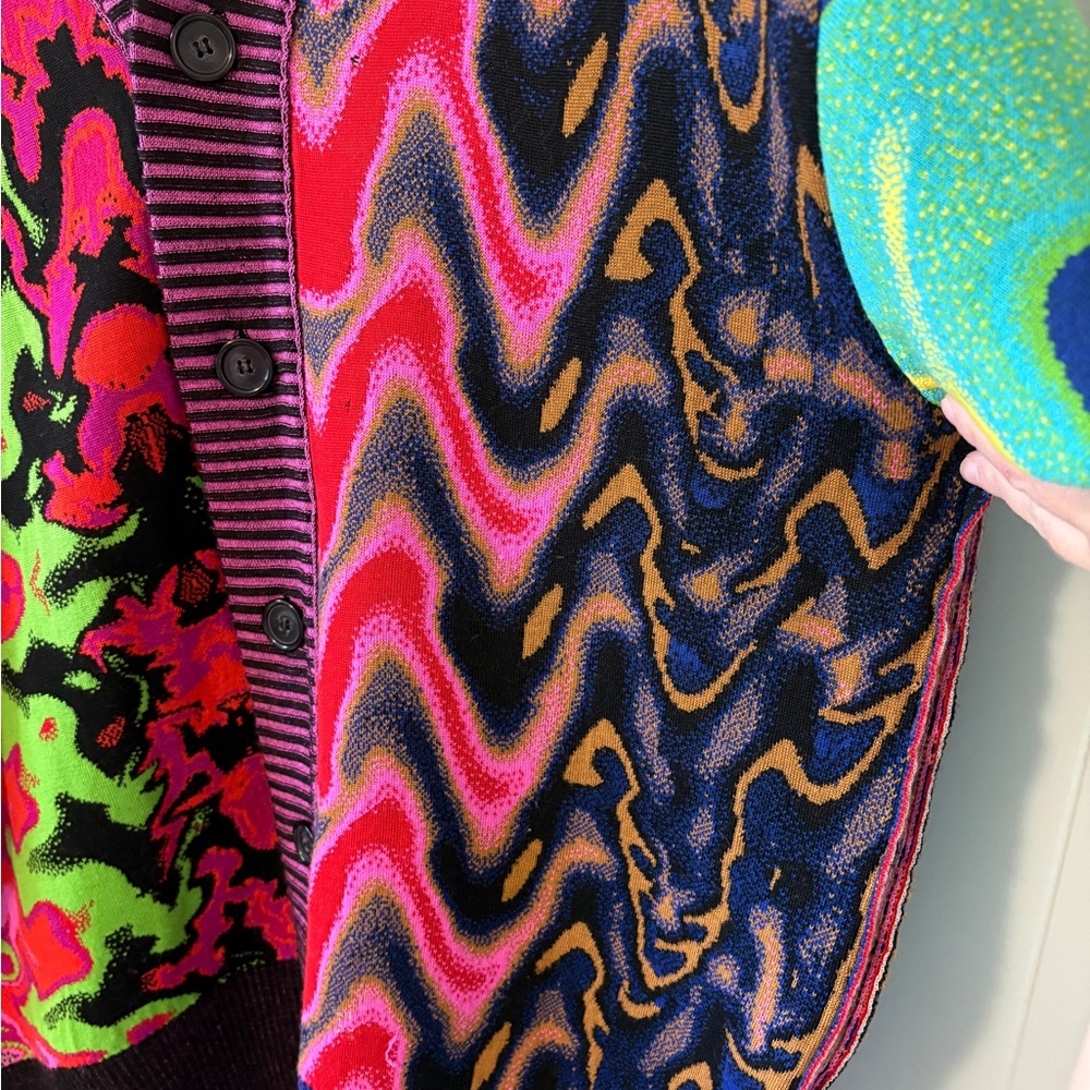 AGR Knit Cherish Psychedelic Panelled Cardigan Merino Wool Rave Sweater Large - Picture 7 of 15